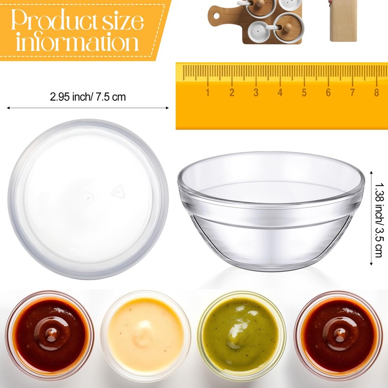 Teenyyou 6 Pieces Small Glass Dipping Bowls Set with Lid