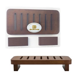 Farmhouse Wood Tray Pedestal Stand for Kitchen Decor Counter,Walnut Dishes Plant Display - 8.6"x4" Dark Brown, Soap Dish Holder Decor for Bathroom, Kitchen Sink & Countertops (Packed in a Case)