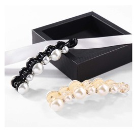 2pcs Black Simulation Pearl Claw Clip Hair Tool Accessory Hair Jewelry Hairpin Hair Claw Gripper Side-knotted Clip Female Acrylic With Pearl Rhinestone Accessory (Black and white)