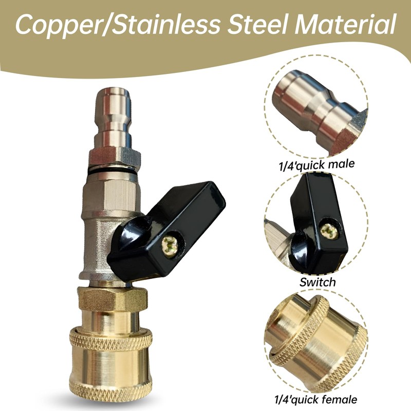 Druckluft Absperrhahn, 1/4 Zoll Druckluftanschluss Messing Kugelhahn mit Schnellkupplung Druckluftkupplung