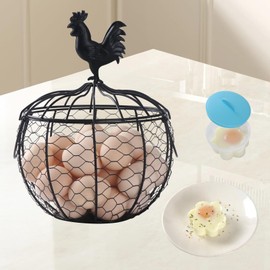 Wire Egg Basket for Gathering Fresh Eggs, Metal Chicken Egg Collecting Basket with Handle, Egg Holder for Countertop, Farmhouse Storage Rack with 4pcs Boiled Mold