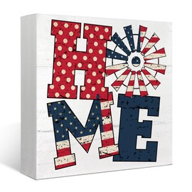 XYDEG 4th of July Decorations Indoor Tiered Tray Decor Patriotic Wood Box Sign Desk Tabletap Decor Rustic Farmhouse Independence Day Retro Home Tabletop for Patriot Day (American) 5 x 5 Inch