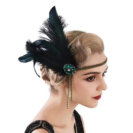 Bubbmi 1920's Feather Headpiece with Crystal Tassel, Great Gatsby Beaded Crystal Headband Fashion Hair Accessories for Party Women Showgirl