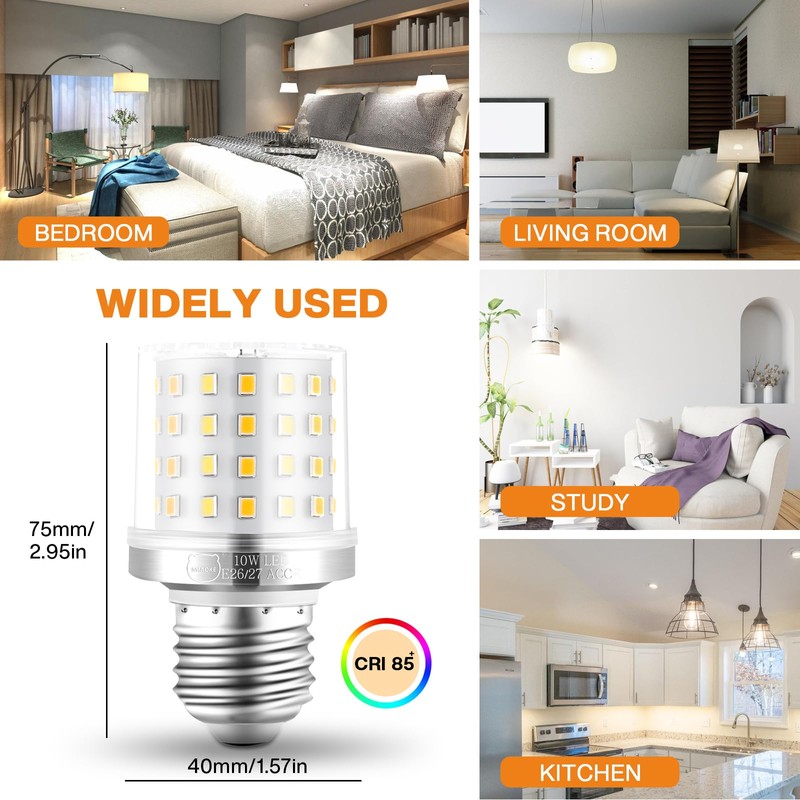 MIAOKE E26/E27 3 Way LED Bulb,10W 3 Light Mode Dimmable，900Lumen