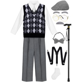 Gnodio Kids 100 Days of School Costume for Boys Old Man Costume for Kids Grandpa Costume Dress up Outfit Accessories