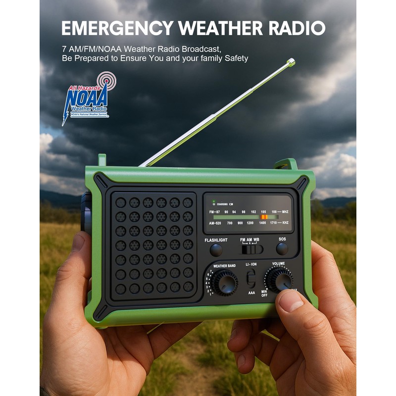 Emergency Weather Radio with Solar & Crank Power – AM/FM/NOAA,