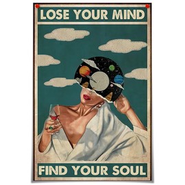 Trendy Lose Your Mind Find Your Soul - Póster inspirador arte de pared abstracto estético para tomar una bebida con estampado de niña, pintura moderna de mediados de siglo para cama, habitación, baño, 12 x 16 pulgadas, sin marco