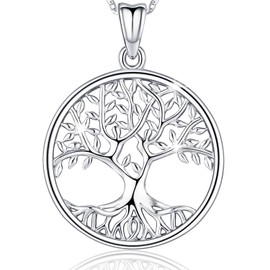 Tree of Life Pendant Necklace, Sterling Silver, Jewellery for Women, Tree Charm Pendant with 46 cm Chain & Fine Jewellery Box, Simple Jewellery Necklace, Gift for Teenage Girls, Women, Silver, B Tree of Life