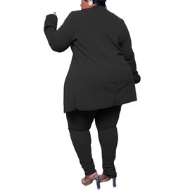Plus Size Blazer Sets Women 2 Piece Outfits Business Casual High Waisted Long Pant Suits for Wedding Guest, Black, 1XL