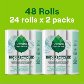Seventh Generation Toilet Paper White Bathroom Tissue 2-ply 100% Recycled Paper without Chlorine Bleach 24 count, Pack of 2