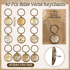 Tondiamo 40 Set Christmas Christian Keychain Gifts Bulk Bible Verse Religious Keychain Inspirational Emergency Numbers Bookmarks Motivational with Cards for Men Women VBS Church Sunday School