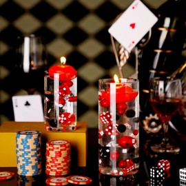 Seenelling 330 Pcs Casino Theme Vase Fillers for Centerpieces Include Dice Pearls Mini Playing Cards Casino Party Decorations Las Vegas Night Table Floating Dice for Wedding Birthday Events