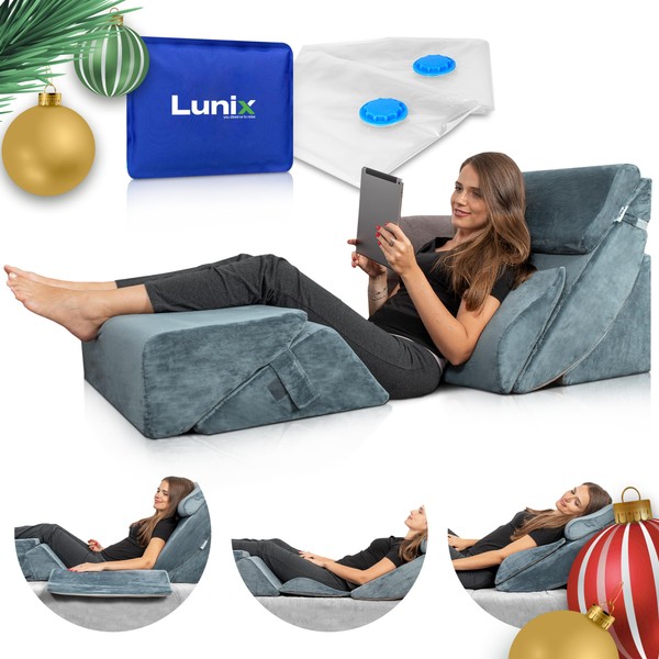 Lunix LX13 6pcs Orthopedic Bed Wedge Pillow Set, Post Surgery Memory Foam for Back, Neck and Leg Pain Relief, Sitting Pillow, Adjustable Pillows Acid Reflux and GERD for Sleeping, Hot Cold Pack, Navy