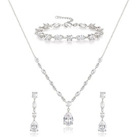 EVER FAITH Mujer Sets de Joyería Cristal Zirconia Cúbica Gota de Agua Collar Arete Set para Novia