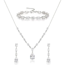 EVER FAITH Mujer Sets de Joyería Cristal Zirconia Cúbica Gota de Agua Collar Arete Set para Novia