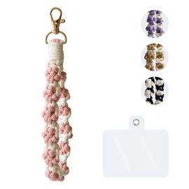 KUDOS Handmade Woven Keychain Wristlet – Stylish Keyring Holder Bracelet Wrist Lanyard for Women Color Pink (Paw Shape)