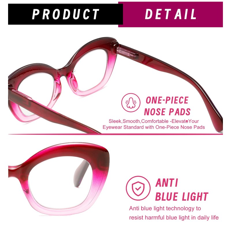 Hubeye 3 Pack Cat Eye Reading Glasses for Women Oversized