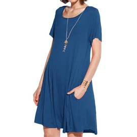 JollieLovin Plus Size Summer T-Shirt Casual Dresses for Curvy Women Flowy Swing(2X,Steel Blue)