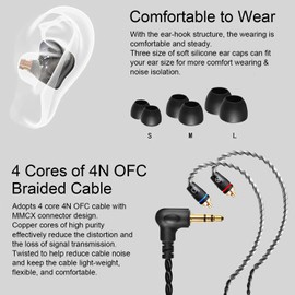 DCMEKA TK300 in Ear Monitor Headphones 10mm Magnetic Dynamic IEM Earphones for Singers Musician on Stage Audifonos Auriculares, MMCX Cable (Black,No Mic)
