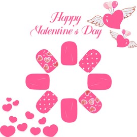 Short Square Valentines Press on Nails 24Pcs Glossy Gold Glitter Love Heart False Nails Polk Dots Fake Nails Love Heart Stick on Nails Romantic Gift Gel Glue on Nails for Coquette Women Girls