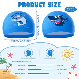 BZQCPLX 2 Pieces Swimming Cap Kids, Swimming Hat for Kids, Shark Dolphin Elastic Swim Hat, Comfortable Waterproof Swimming Hat, for Boys Girls Teens Children Age 1-12