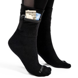 Flippysox Zipper Sock Wallet - Cotton & Polyester Zipper Socks with Pockets - Fits shoe size 6-13 (Black)