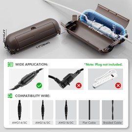 Restmo 2 Pack Compact Outdoor Extension Cord Cover, IP44 Waterproof Connection Box, Ideal to Protect Outdoor Plugs, Electrical Connections, Holiday Decoration Lights, Size Small, Brown