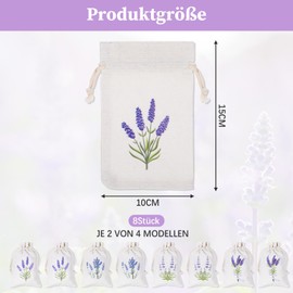 Pack of 8 Lavender Bags Empty Lavender Bags for Filling, Linen and Cotton Fabric Bags for Lavender, Scented Bags for Filling, Refillable Bags (4 Models, 2 Each 10 x 15 cm)