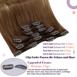 LaaVoo Real Hair Extensions, 45 cm, Balayage Brown, Clip-In Real Hair Extensions, Remy Human Hair, Medium Brown, Ombre Light Brown, Blonde Hair Extensions, Real Hair Clips, 105 g, 7 Pieces, #6/8/14