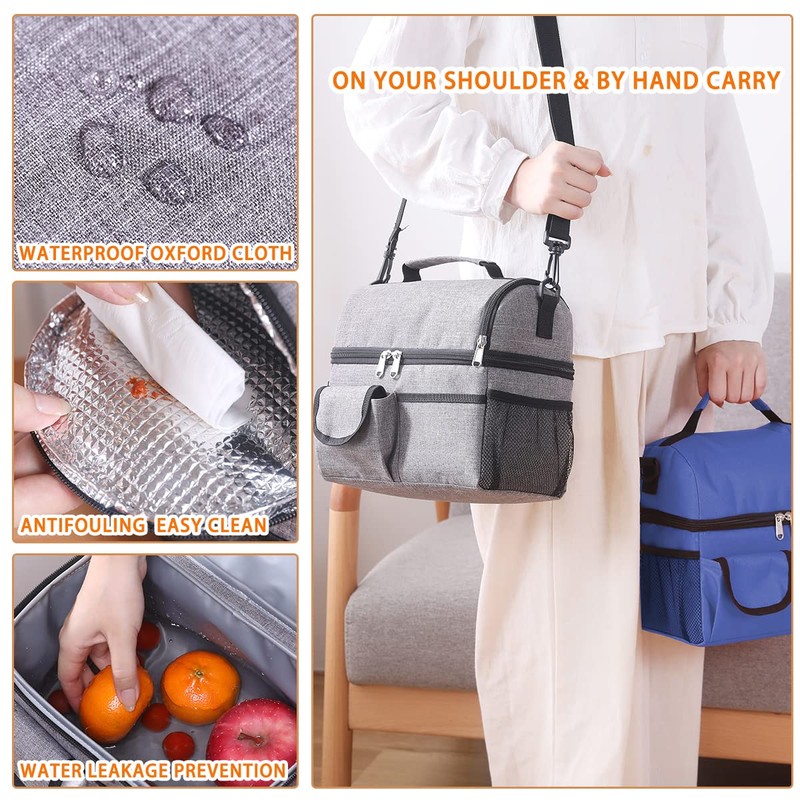 Lonchera Térmica con Doble Compartimento para Hombres, Mujeres, Bolsa de