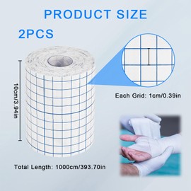 bssmmai Fixomull Stretch 2 Rolls 10 cm x 10 m, Fixomull Breathable Tape, Non-Woven Fabric Fixing Plaster Roll, Transparent Film Bandage for Thighs, Back, Shoulder, Tape Non-Woven