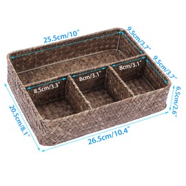 OLegei Wicker Storage Basket Shelf Basket Wicker Storage Box with 4 Compartments Table Organiser for Counter, Desk, Shelf (Coffee)