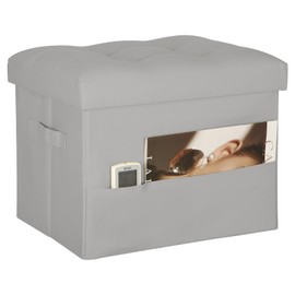 BelugaHelper Folding Storage Ottoman. Ottoman Foot Rest Stool with Thicker Foam Padded Seat. 330 lbs Leather Ottoman with Storage Bench for Living Room, Bedroom, Home Office Table, 17x13x13in, Grey