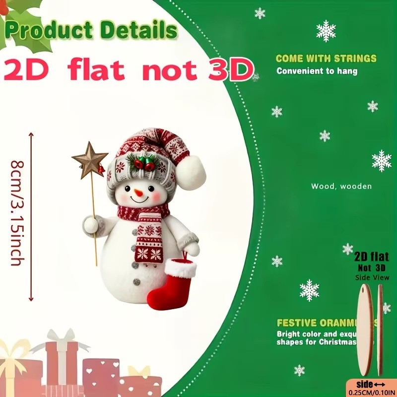 15-Piece Flat MDF Snowman Christmas Ornaments for Tree Decorating –