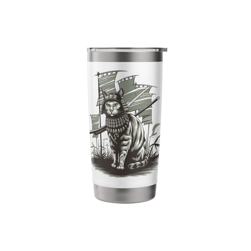 Samurai Cat Ready for Battle Art Stainless Steel Insulated Tumbler