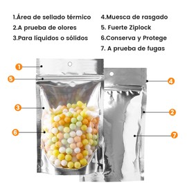 100 PCS Bolsas Herméticas,Bolsitas para Dulces Transparentes Resellables,Aluminio por Ambos Lados,1 Agujero para Colgar,2 Muesca de Rasgado, para Accesorios,Aperitivos,Joyería,Cosméticos Alimentos,Más