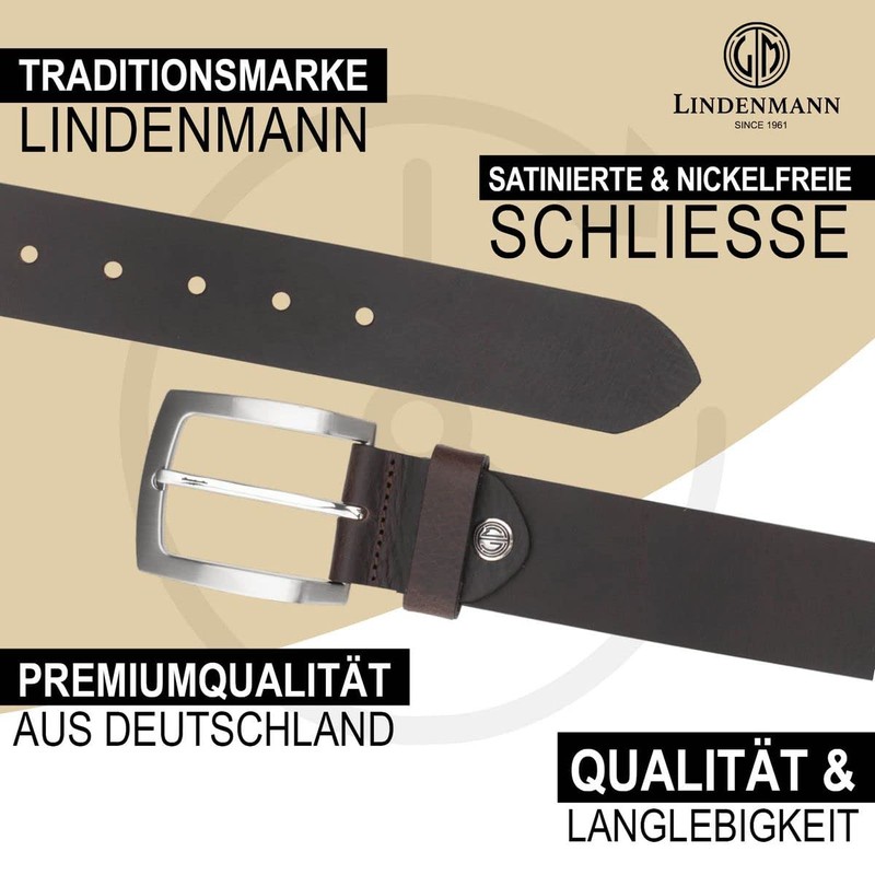LINDENMANN Men's Leather Belt 40 mm Wide Belt Full Cowhide