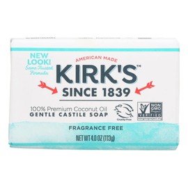 Kirk's Natural Original Coco Castile Soap Fragrance Free, 4 Ounce (Packaging may Vary)