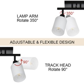 TODOLUZ Wall Sconce Track Lighting Kit, 2-Lights Wall Mounted Light Fixtures in Black Finish, Ceiling Spotlight with Opal White Glass for Bedroom Cloakroom