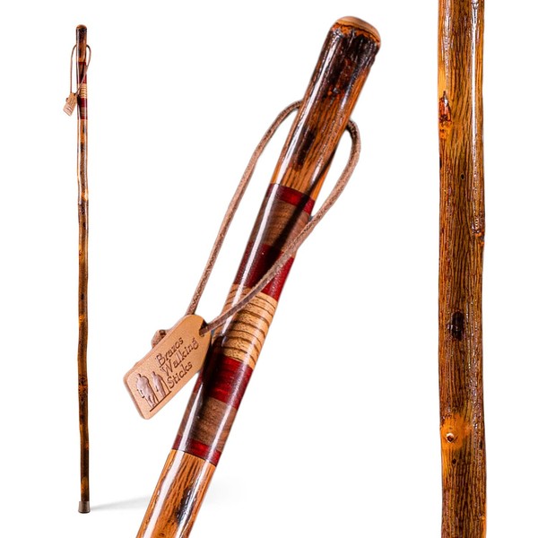Brazos Handcrafted Wood Walking Stick, Hickory, Traditional Safari Style Handle, for Men & Women, Made in the USA, 55"