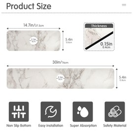 Kitchen Sink Splash Guard 1 PC 30 Inch Sink Faucet Mat Splash Guard for Bathroom Countertop Water Absorbent Foldable Cuttable Soft Washable Marble White