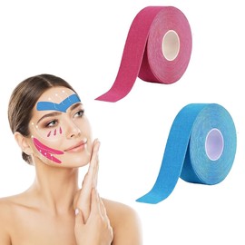 WUSJCOF Pack of 2 Face Lifting Tape, Anti Wrinkle Plasters, Anger Wrinkle Plasters, Facial Patches for Firming the Skin (2.5 cm x 5 m) (Pink Light Blue)