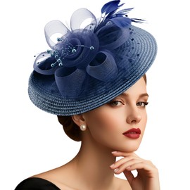 DRESHOW Mesh Flower with Pearl Feather Fascinators Hat on a Headband and a Forked Clip Cocktail Tea Party Headwear for Girls & Women Noble Kentucky Hat