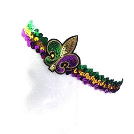 Mardi Gras Stretch Fleur De Lis Headband Multi Colored Fleur 'de Lis on stretch Sequin headband. Cap Hat Band!