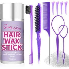 START MAKERS Set de Cera para Cabello en Barra con Cepillo para Peinar, Gomas Transparentes Pequeñas, 2 Herramientas para Peinar el Cabello con Lazos para Mujeres, Adolescentes, Niñas y Niños para Cabello Rebelde, Control, Alisado, Coletas y Moños