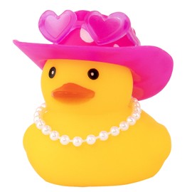 wonuu Car Dashboard Pink Cowboy Hat Rubber Ducks, Decorations Duck for Office Desk Ornament Accessories with Hat, Heart Glasses, Pearl, Pink White
