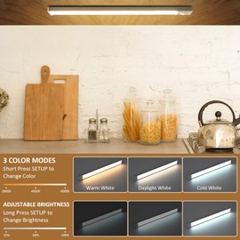 Ugvmn Unterschrankleuchten, Dimmbar LED Bewegungsmelder Schranklicht, 3 Farbtemperaturen, Kabelloses USB 2500mAh Batteriebetriebene Nachtlichter für Kleiderschrank, Schrank, Treppe, Flur