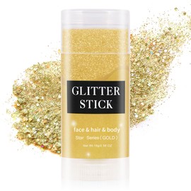 MEICOLY Gold Face Body Glitter Stick,Music Festival Accessories Outfits for Women,Hair Glitter Makeup,Mermaid Chunky Glitter Face Paint,Waterproof Sparkle Face Glitter for Country Concert