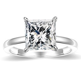 MOOSEA 2ct Moissanite Rings for Women, Princess D Color VVS1 Clarity Lab Created Diamond Engagement Rings 18K White Gold Vermeil 4 Claw Moissanite Wedding Rings for Women Wife Jewelry Gifts