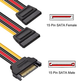 DKARDU 3 Pack SATA Power Splitter Cable, 15 Pin SATA Male to Dual 15 Pin SATA Female Power Y Splitter Adapter for Hard Drive HDD SSD 20cm 7.9 Inch